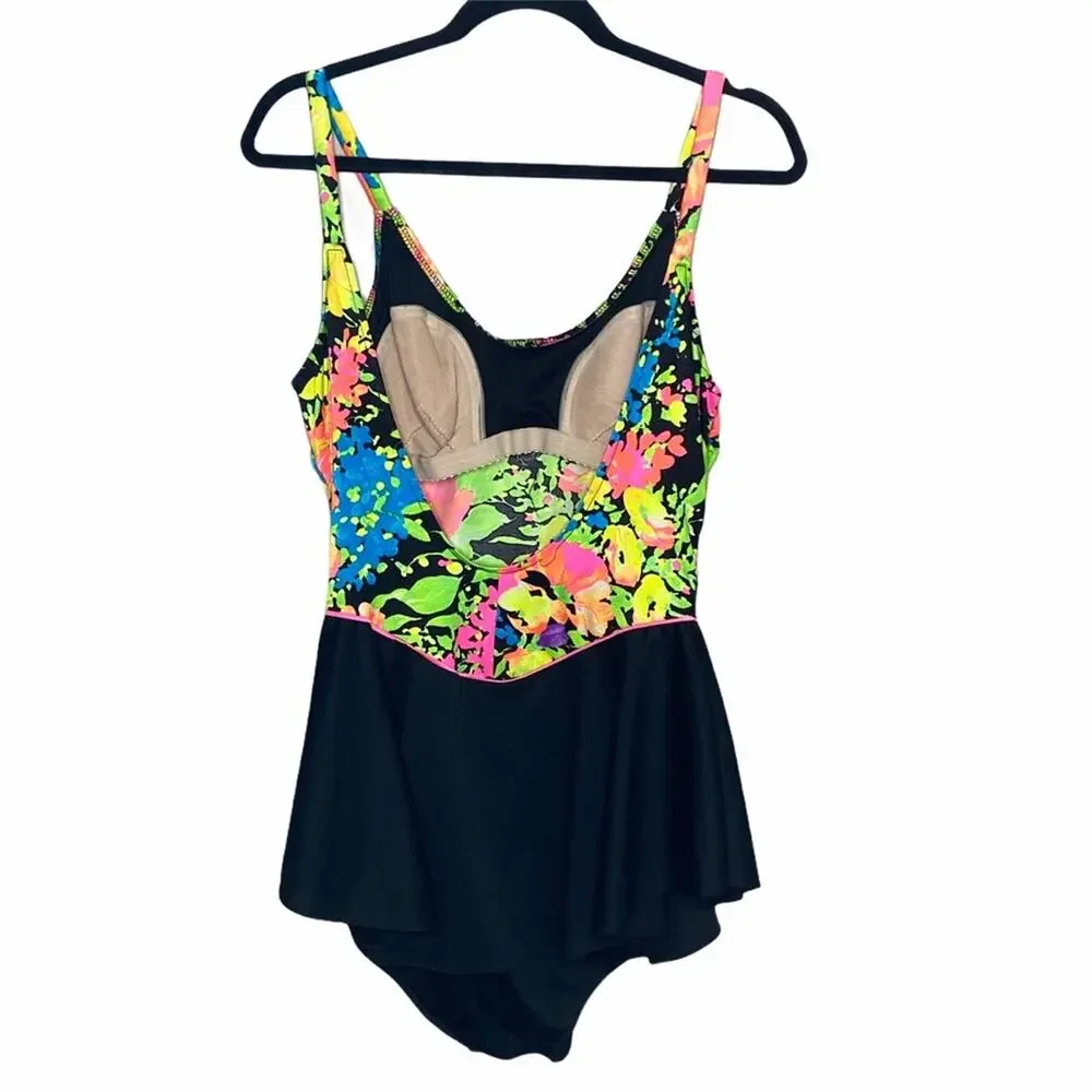 Union Made Vtg Floral Skirted One Piece Swimsuit